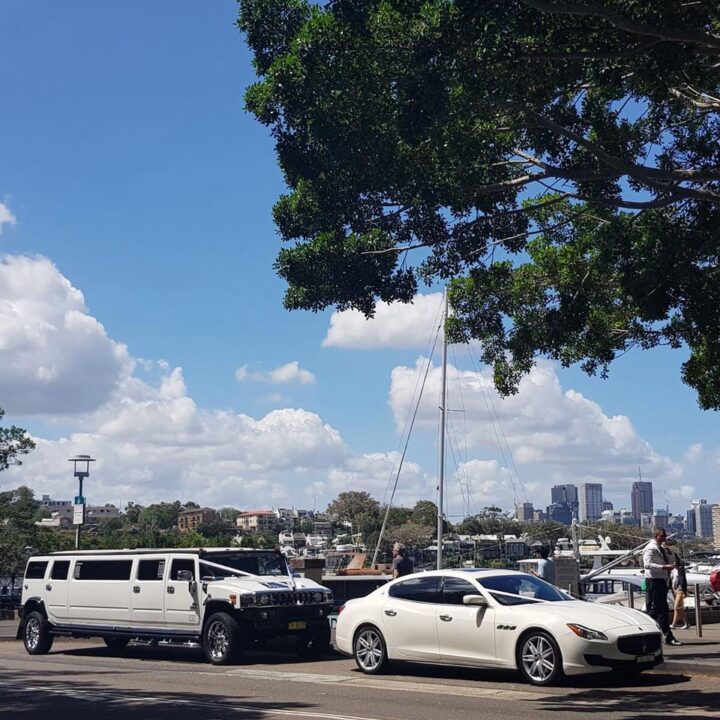 Wedding transport consisting of stretch Hummer and maserati sedan