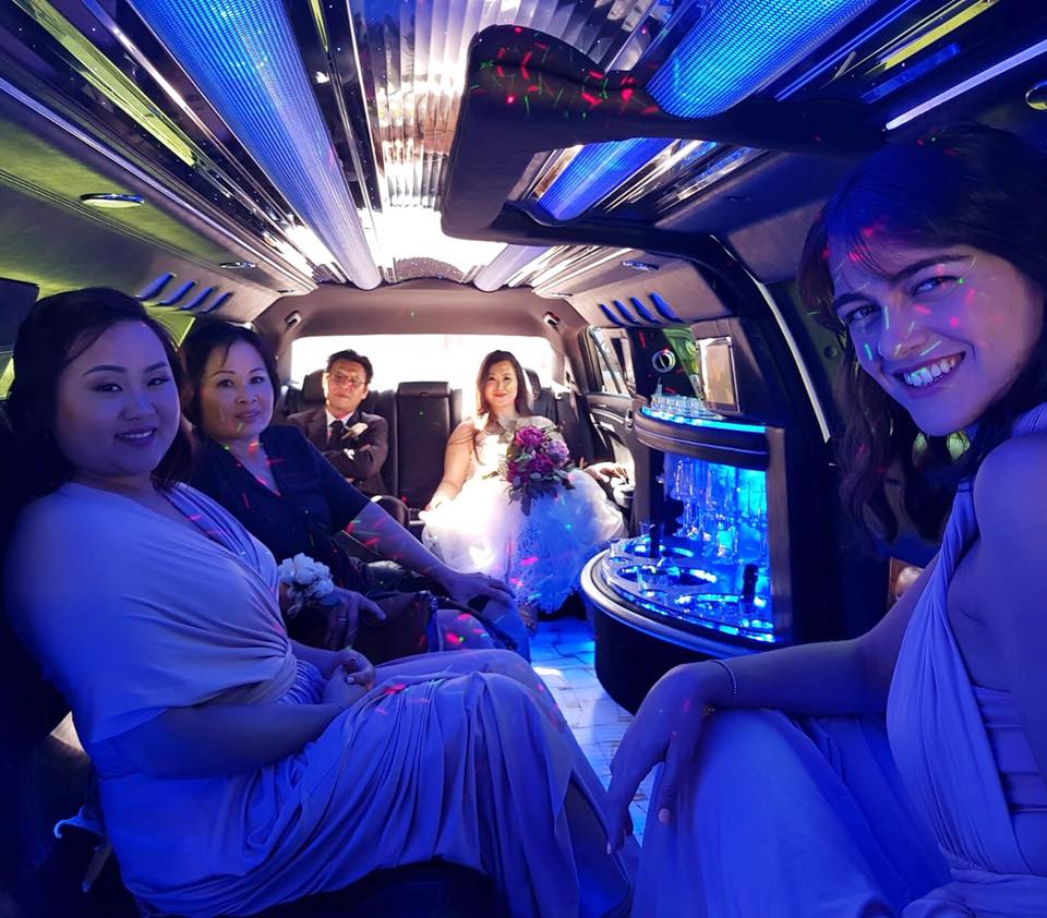 Our bridal party enjoying the Chrysler stretch limousine on the way to the ceremony.